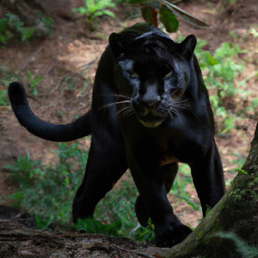Black Puma in the hunt in the jungle